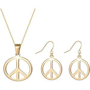 Peace Sign Necklace Earrings Set for Women Hippie Costume Accessories 60s 70s Je